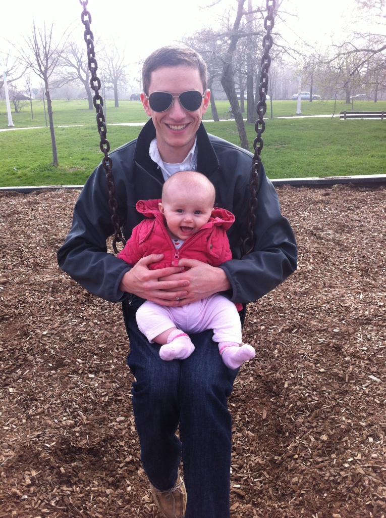 See! Lots of park time -- swinging with her Daddy.